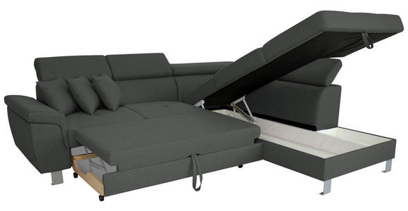 ECKSOFA in Webstoff Grau  - Silberfarben/Grau, Design, Textil/Metall (257/226cm) - Xora