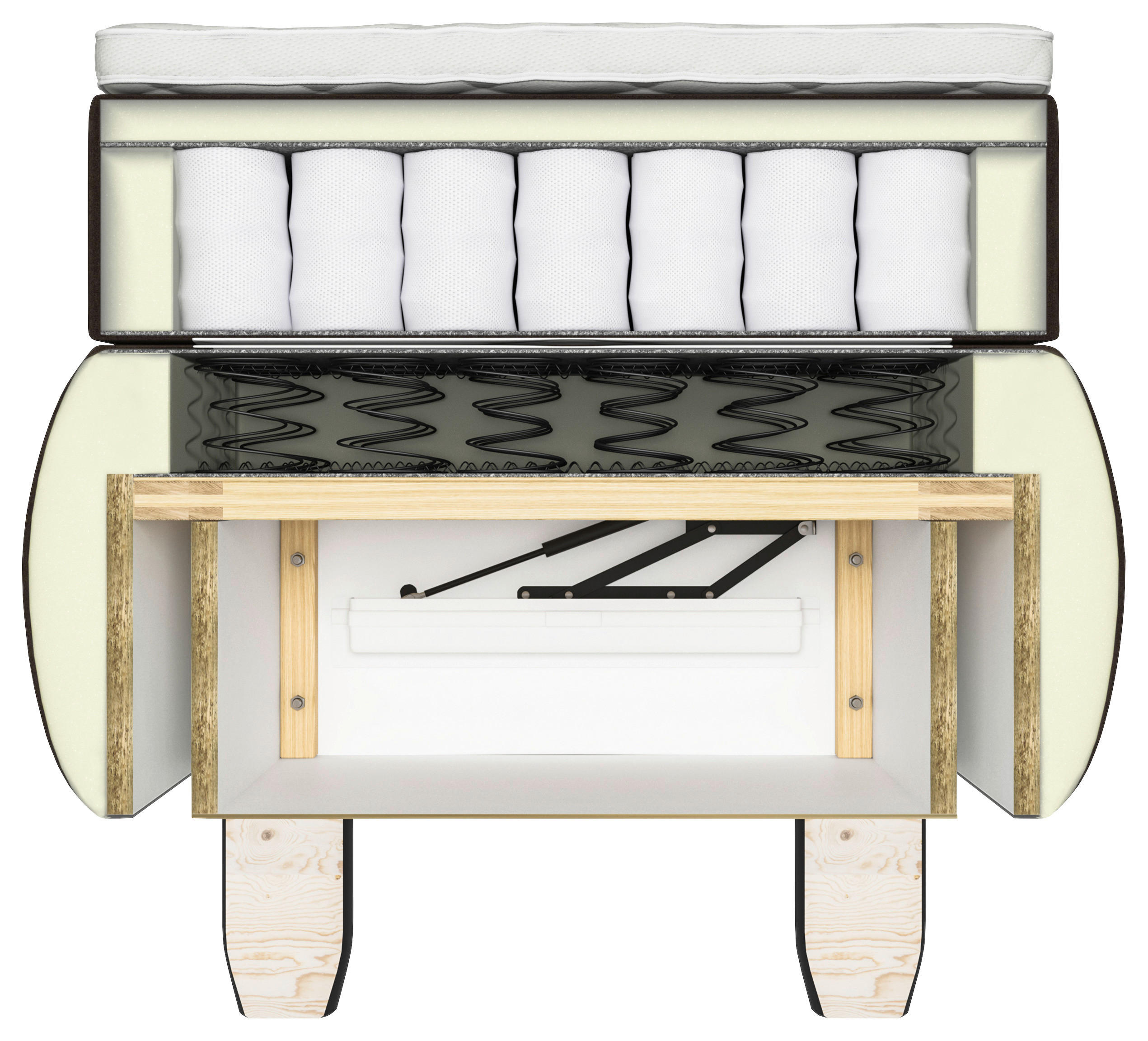 Thumbnail - Ti'me Boxspringbett, Blau, Textil, Buche, massiv, H2, Höhe ca. 16 cm, 160x200 cm, Topper durchgehend, in verschiedenen G...