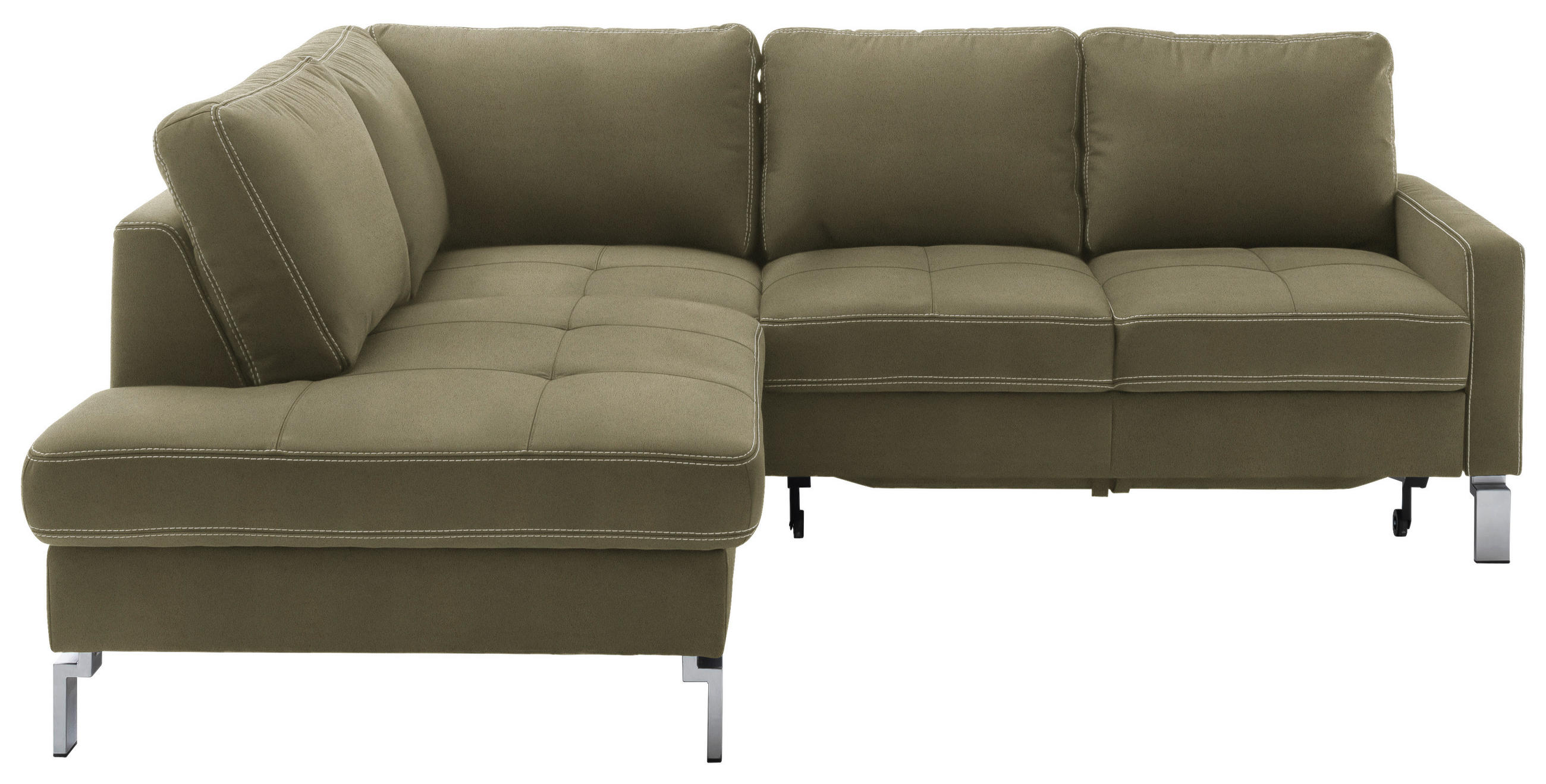 ECKSOFA in Mikrofaser Olivgrün  200/229 cm  - Chromfarben/Beige, Design, Textil/Metall (200/229cm) - Pure Home Lifestyle