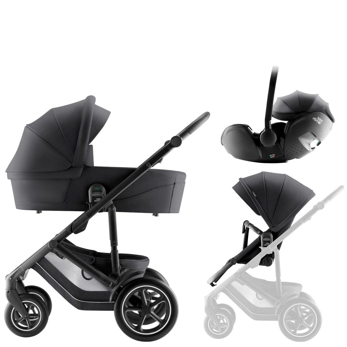 KINDERWAGENSET  Smile 5Z Set  Carbon Black  - Schwarz/Grau, Basics, Textil/Metall (57/112/97.7cm) - Britax Römer