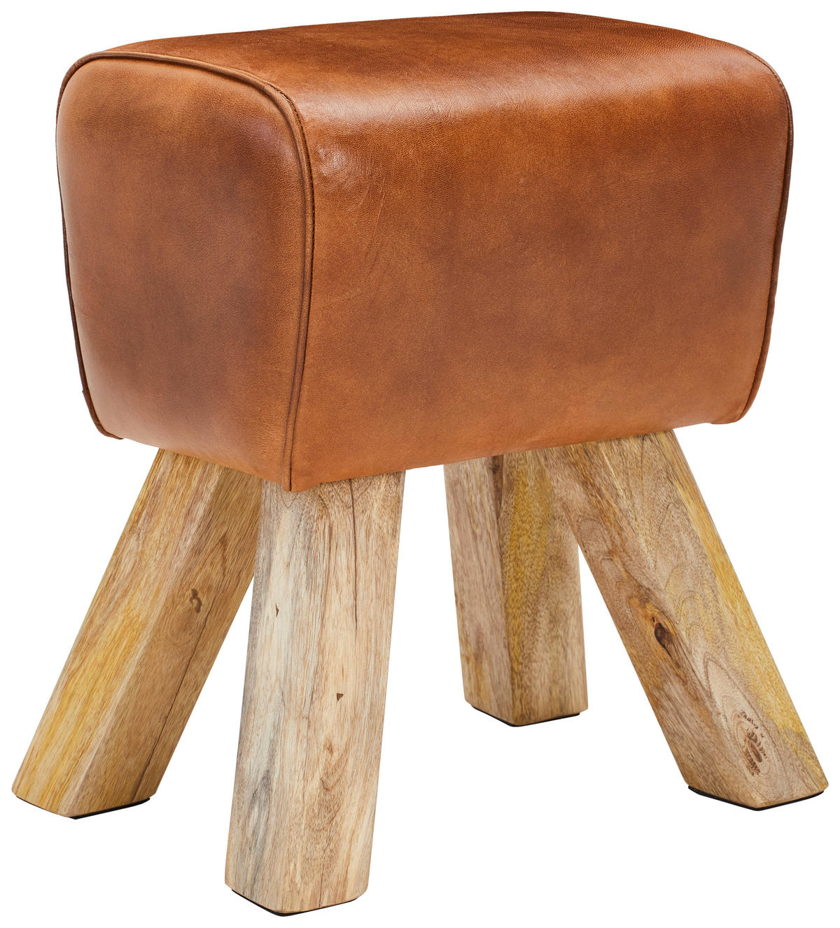 HOCKER Echtleder Mangoholz Braun  - Naturfarben/Braun, LIFESTYLE, Leder/Holz (42/45/35cm) - Livetastic