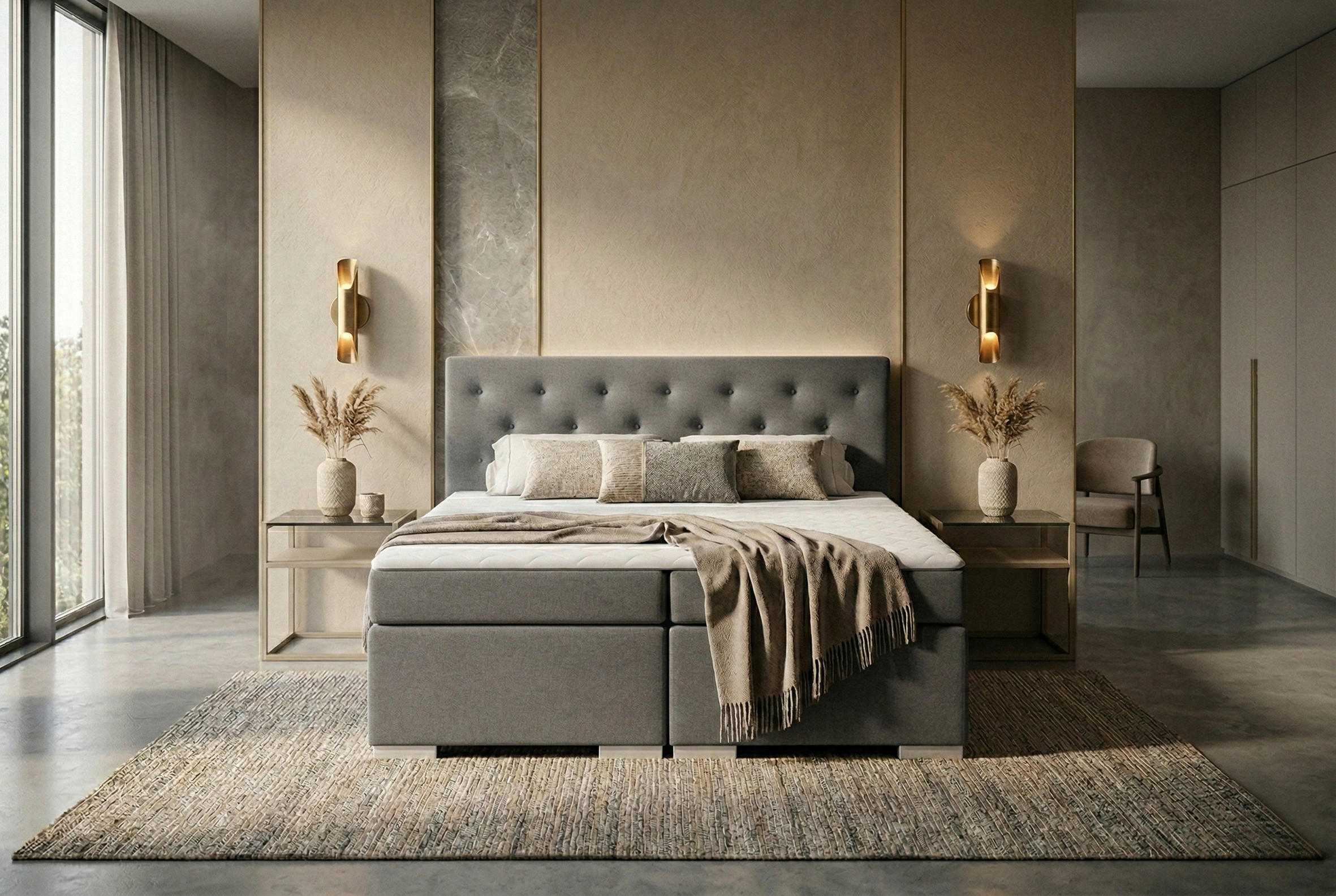 BOXSPRINGBETT 180/200 cm,  in Dunkelgrau, Topper, Matratzen, H3 = fest  - Chromfarben/Dunkelgrau, MODERN, Holzwerkstoff/Textil (180/200cm) - MID.YOU