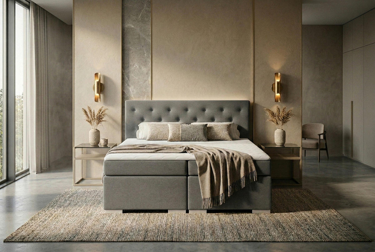 BOXSPRINGBETT 180/200 cm,  in Dunkelgrau, Topper, Matratzen, H3 = fest  - Chromfarben/Dunkelgrau, MODERN, Holzwerkstoff/Textil (180/200cm) - MID.YOU