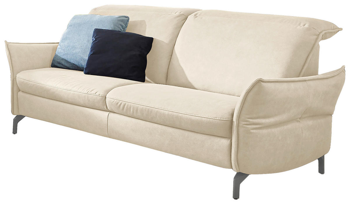 2-SITZER-SOFA in Lederlook (vegan) Ecru  - Ecru/Nickelfarben, Modern, Textil/Metall (154/89/109cm) - Livetastic