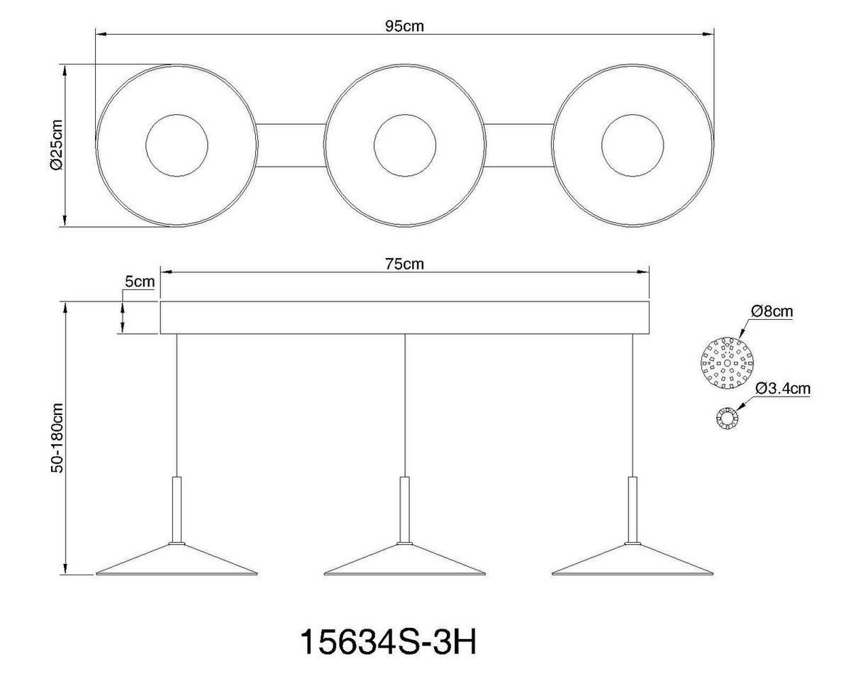 LED-HÄNGELEUCHTE LAMPONE 95/25/180 cm   - Schwarz/Weiß, Design, Kunststoff/Metall (95/25/180cm) - Globo