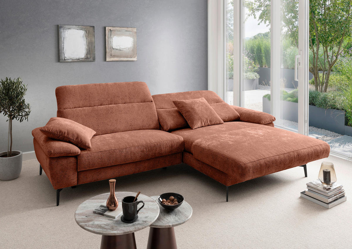 ECKSOFA Chenille Rostfarben  - Rostfarben/Schwarz, Konventionell, Textil/Metall (300/178cm) - Livetastic