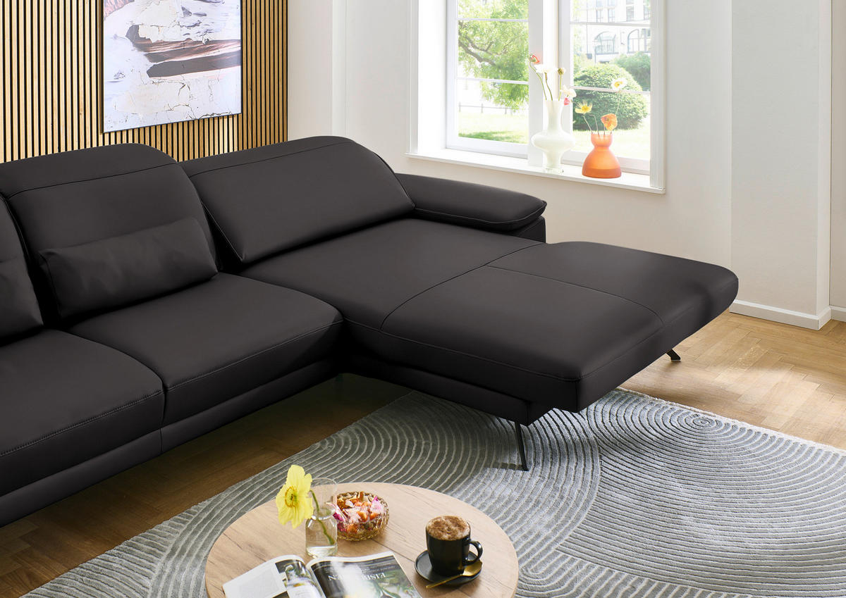 ECKSOFA in Echtleder Dunkelbraun  - Dunkelbraun/Schwarz, Design, Leder/Metall (332/193cm) - Dieter Knoll