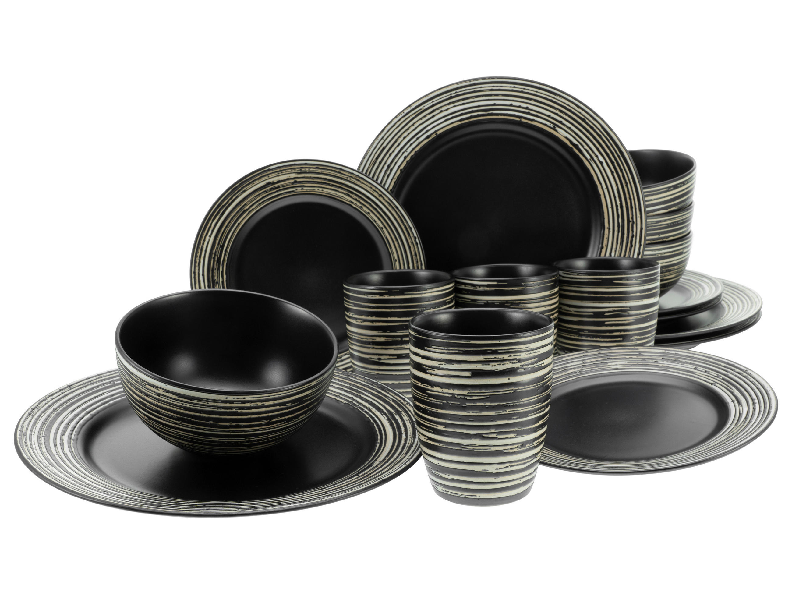 KOMBINOVANÝ SERVIS, 16-dielne, kamenina - čierna/béžová, keramika (37/25,5/31,5cm) - Creatable