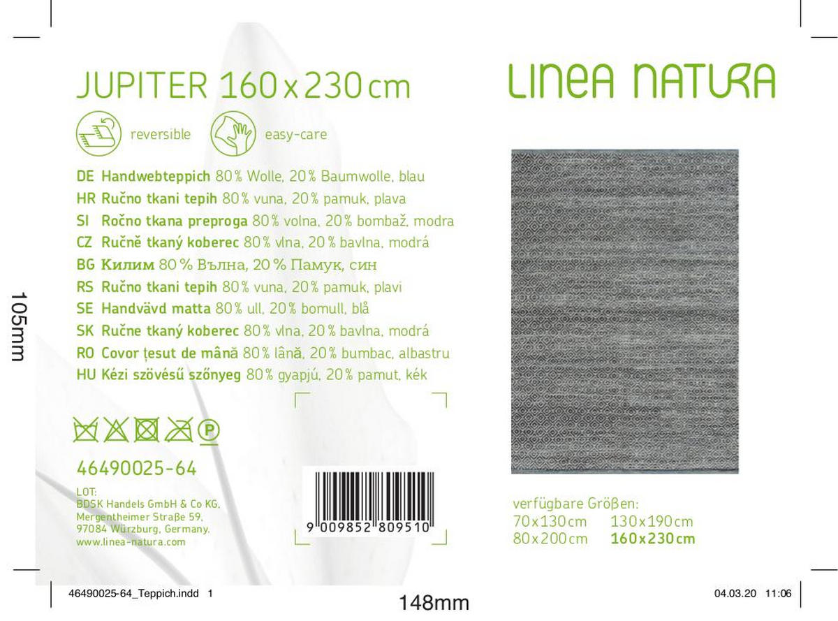HANDWEBTEPPICH 160/230 cm Jupiter  - Blau, Natur, Textil (160/230cm) - Linea Natura
