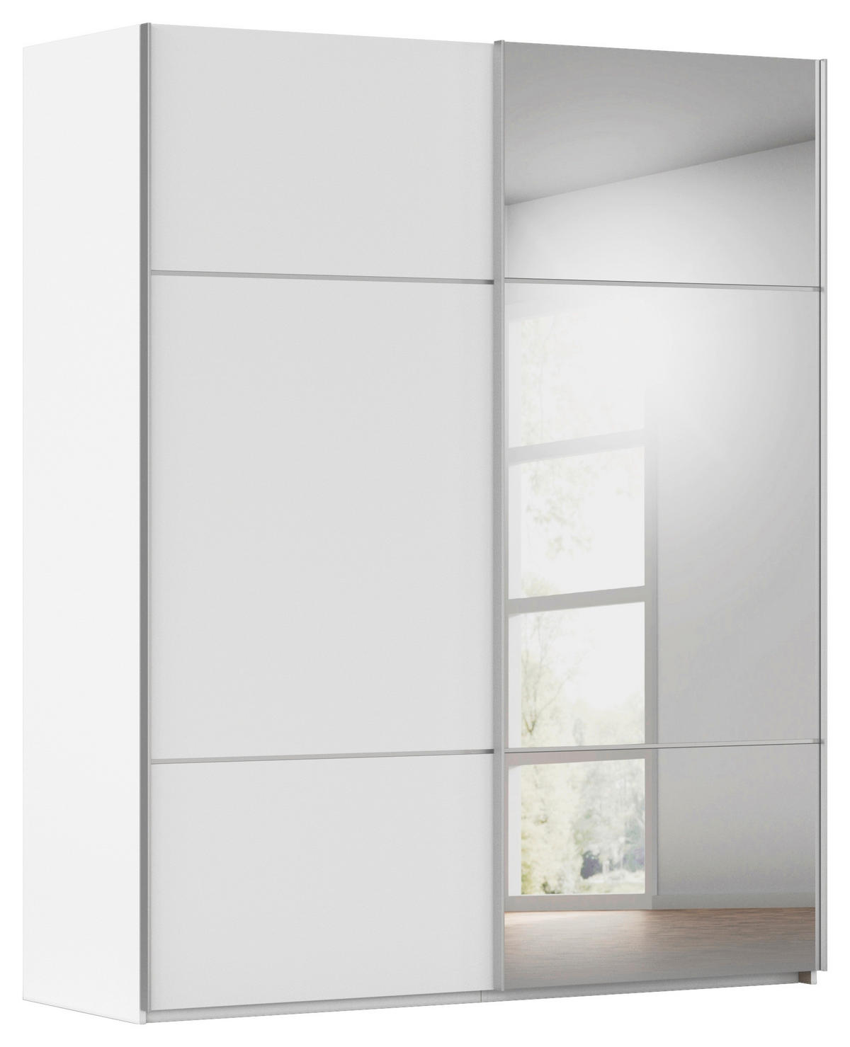 SCHWEBETÜRENSCHRANK  in Weiß  - Beige/Hellgrau, Design, Glas/Holzwerkstoff (162/223/68cm) - Novel