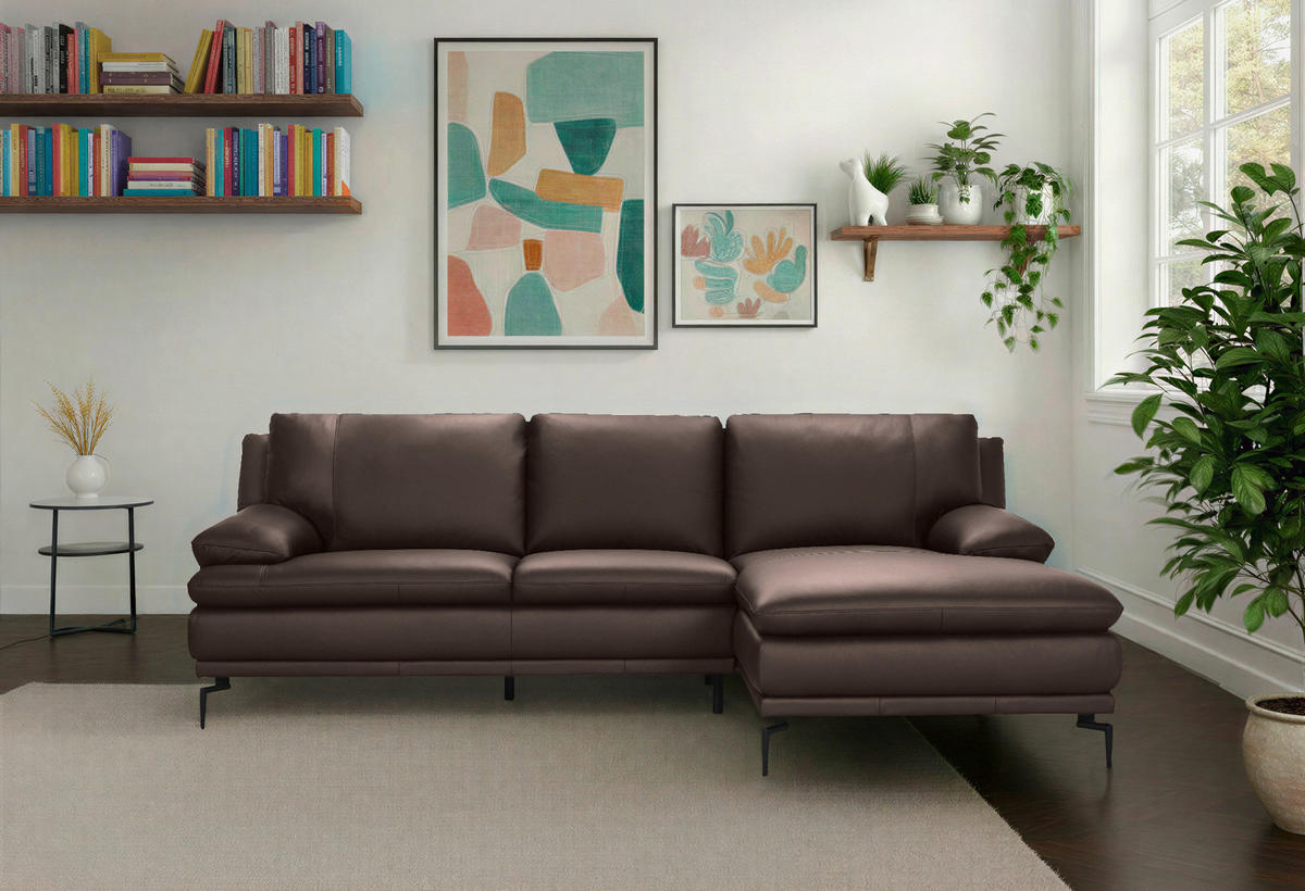 ECKSOFA Braun Echtleder  - Schwarz/Braun, Design, Leder (248/158cm) - MID.YOU