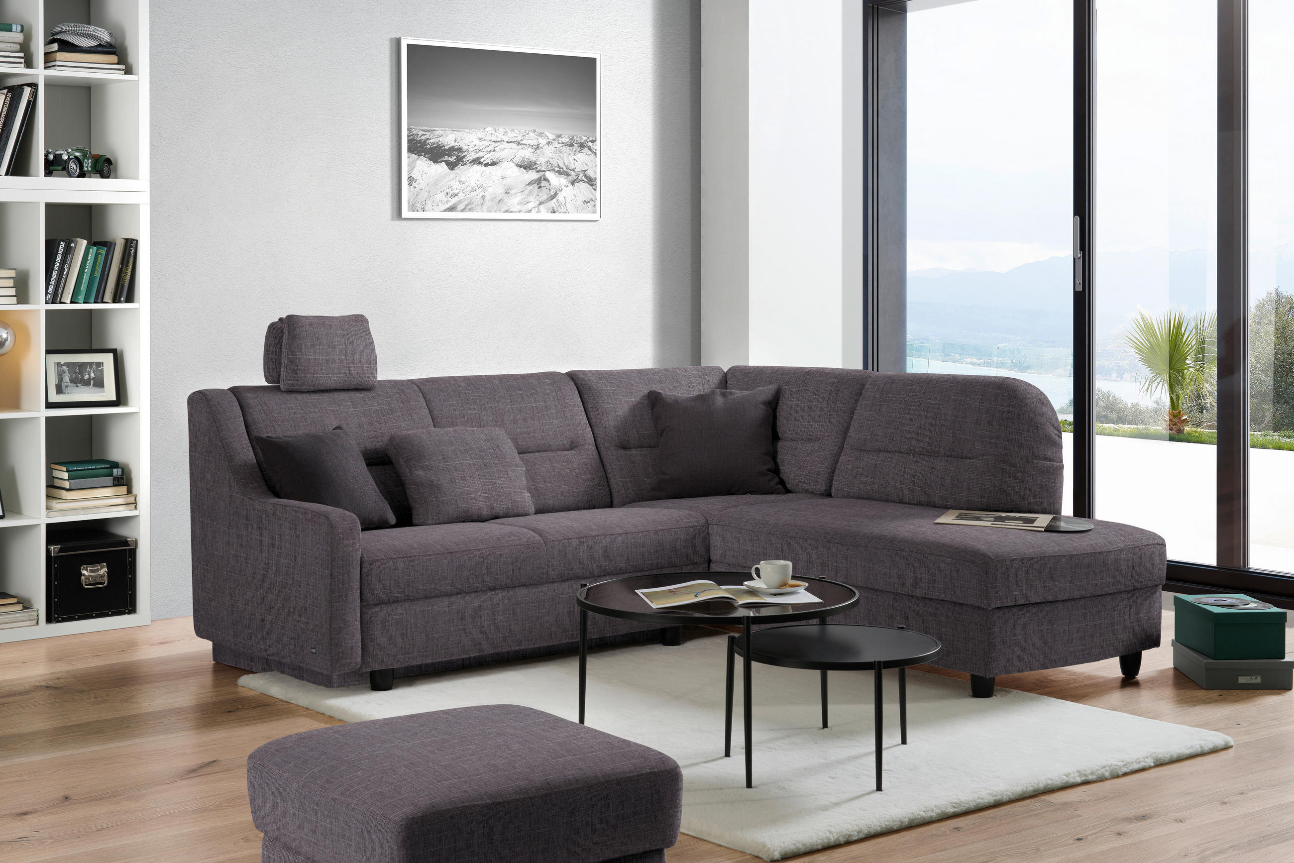 ECKSOFA in Chenille Schieferfarben  226/208 cm  - Schieferfarben/Schwarz, KONVENTIONELL, Textil (226/208cm) - Sedda