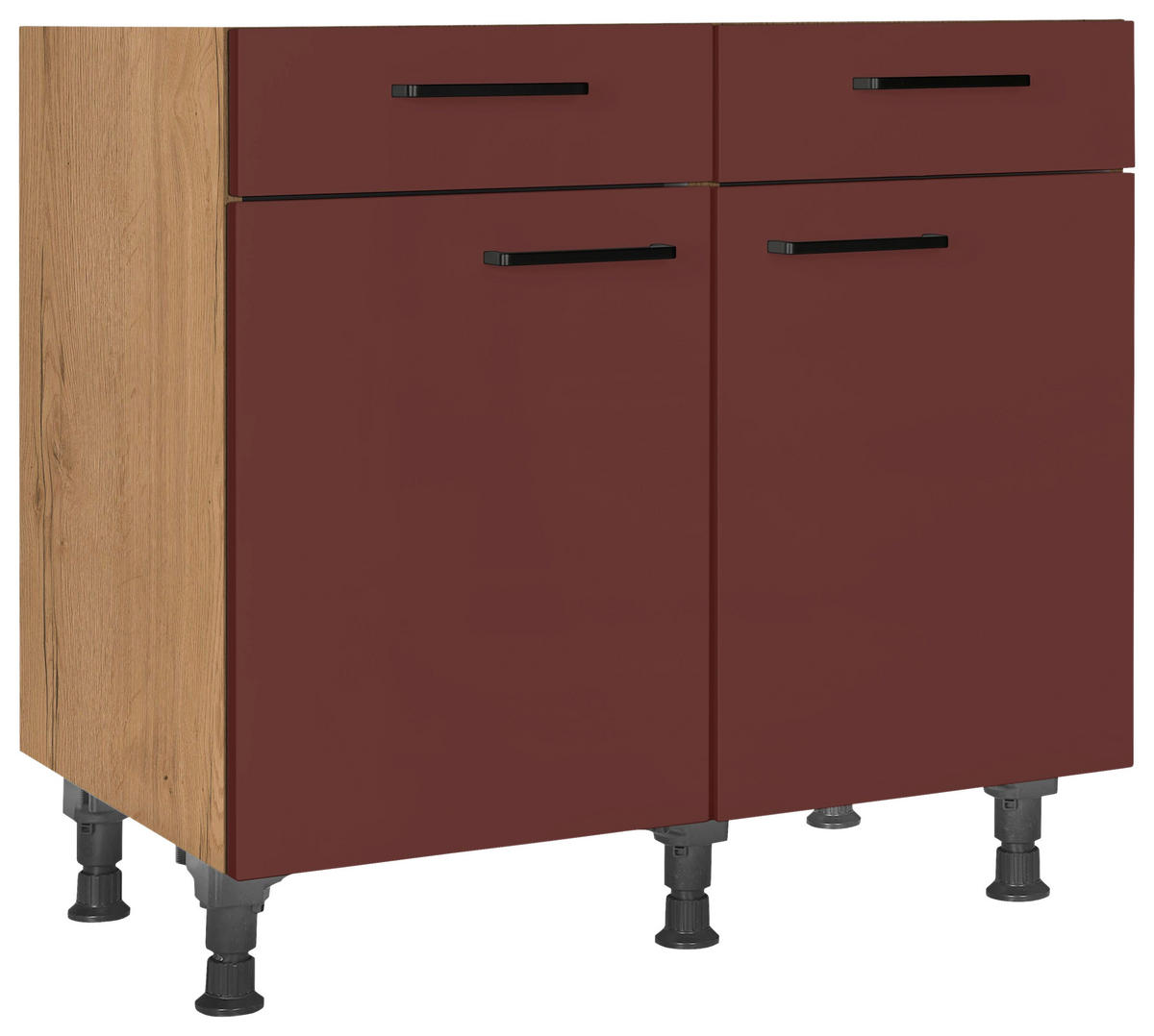 SCHUBKASTENUNTERSCHRANK 90/87/56 cm  in Rot, Eichefarben  - Eichefarben/Rot, MODERN, Holzwerkstoff/Metall (90/87/56cm) - Nobilia