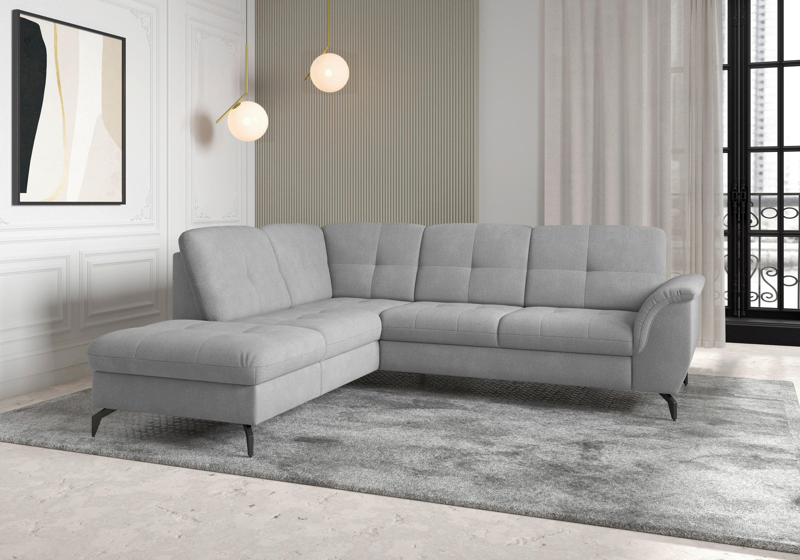 ECKSOFA ZORA E Grau Flachgewebe  - Schwarz/Grau, MODERN, Textil/Metall (212/244cm) - Sit & More