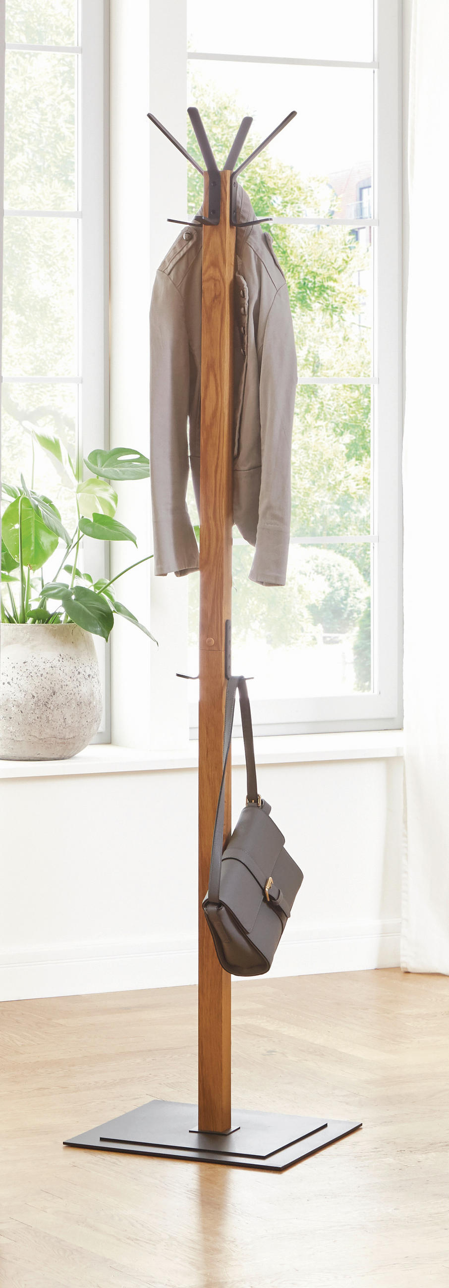 KLEIDERSTÄNDER in Braun, Schwarz, Eichefarben 40/180/40 cm   - Eichefarben/Schwarz, KONVENTIONELL, Holz/Metall (40/180/40cm)