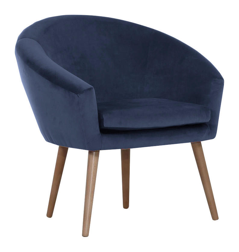 SESSEL Samt Dunkelblau    - Naturfarben/Dunkelblau, Design, Holz/Textil (73/73/66cm) - Carryhome