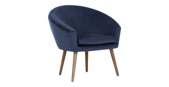 SESSEL Samt Dunkelblau - Naturfarben/Dunkelblau, Design, Holz/Textil (73/73/66cm) - Carryhome