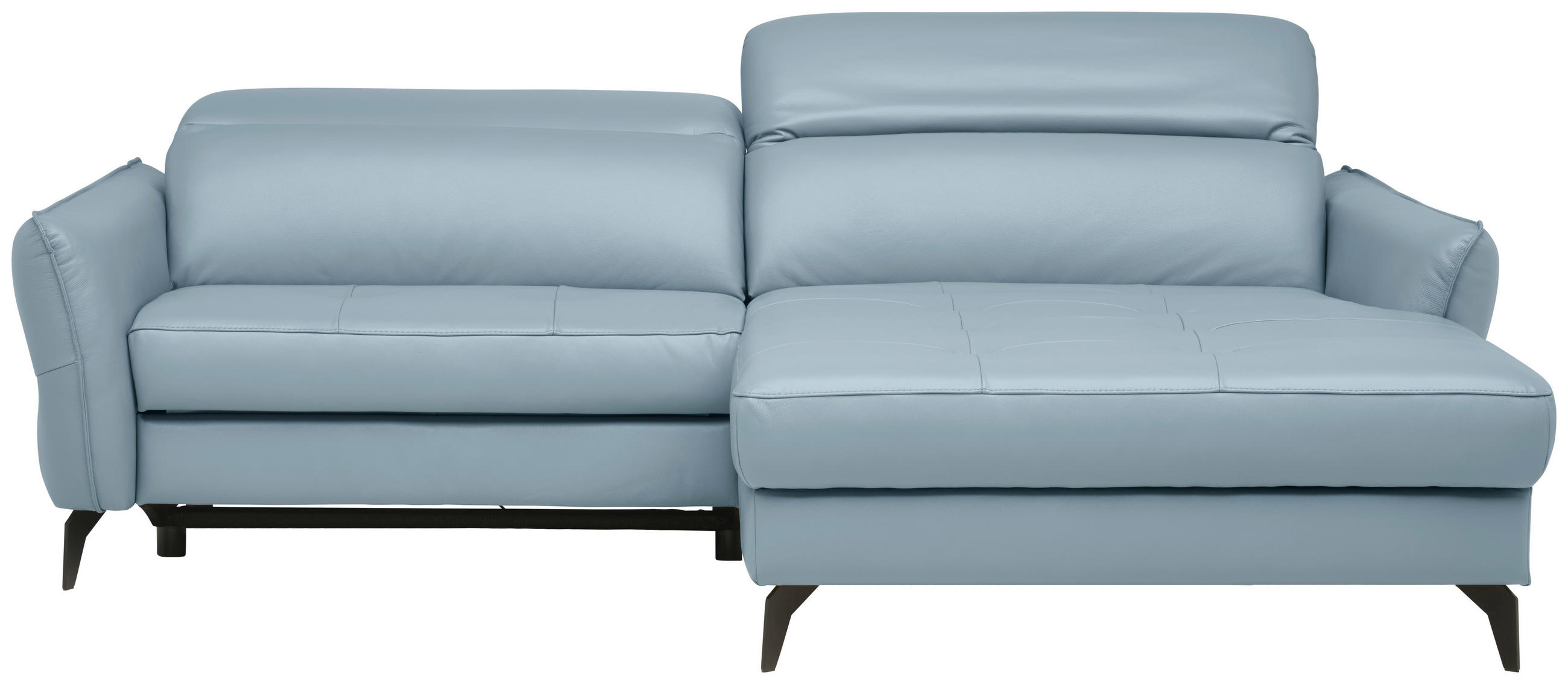 ECKSOFA inkl. Funktionen Blaugrau Echtleder  - Blaugrau/Schwarz, Design, Leder/Metall (246/175cm) - Celina Home