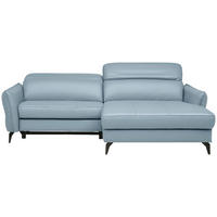 ECKSOFA inkl. Funktionen Blaugrau Echtleder  - Blaugrau/Schwarz, Design, Leder/Metall (246/175cm) - Celina Home