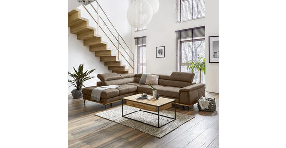 ECKSOFA inkl.Funktionen Rotbraun Lederlook - Rotbraun/Schwarz, Natur, Holz/Textil (226/282cm) - Novel