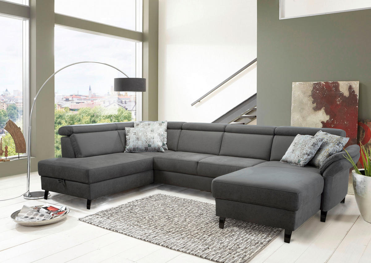 WOHNLANDSCHAFT Mikrofaser Anthrazit  - Anthrazit/Schwarz, Konventionell, Textil/Metall (193/317/165cm) - Sit & More