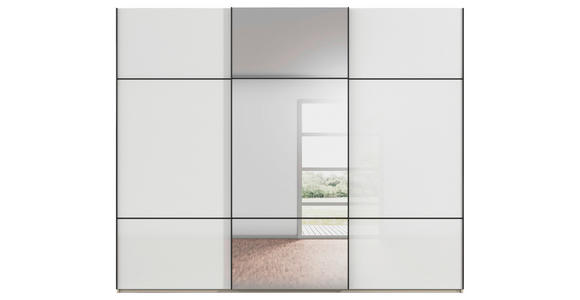 SCHWEBETÜRENSCHRANK 301/223/68 cm 3-türig Weiß, Champagner - Champagner/Schwarz, KONVENTIONELL, Glas/Holzwerkstoff (301/223/68cm) - Novel
