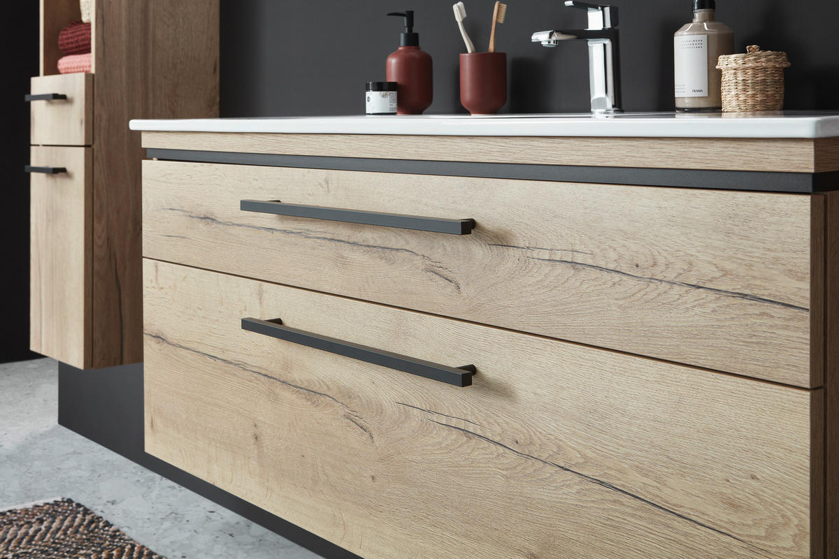 BADEZIMMER  in 123 cm  - Eichefarben/Weiß, MODERN, Glas/Keramik (123cm) - Novel
