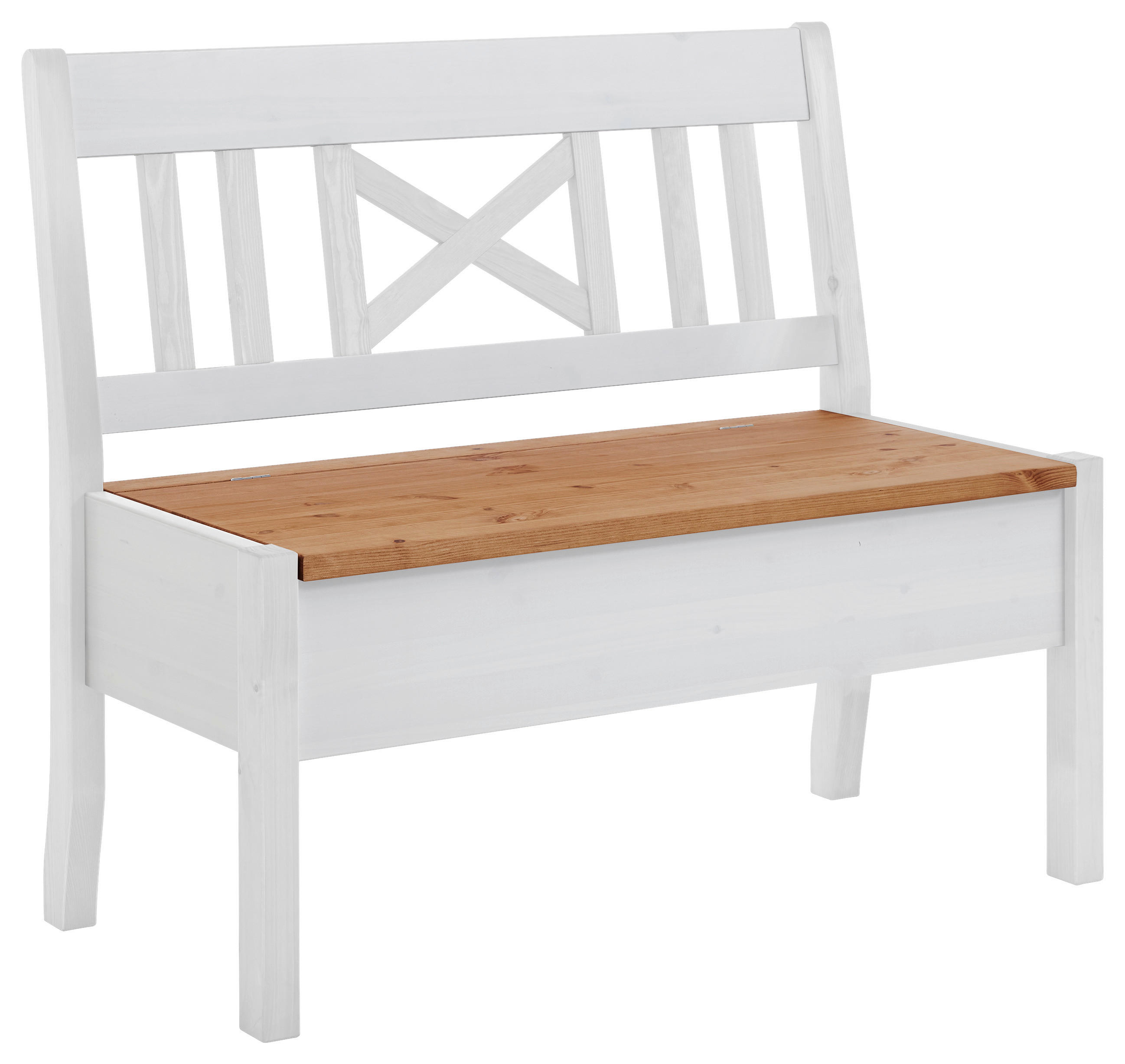 SITZBANK 105/93/58 cm Weiß, Laugenfarbig Kiefer massiv  - Laugenfarbig/Weiß, ROMANTIK / LANDHAUS, Holz (105/93/58cm) - Boxxx