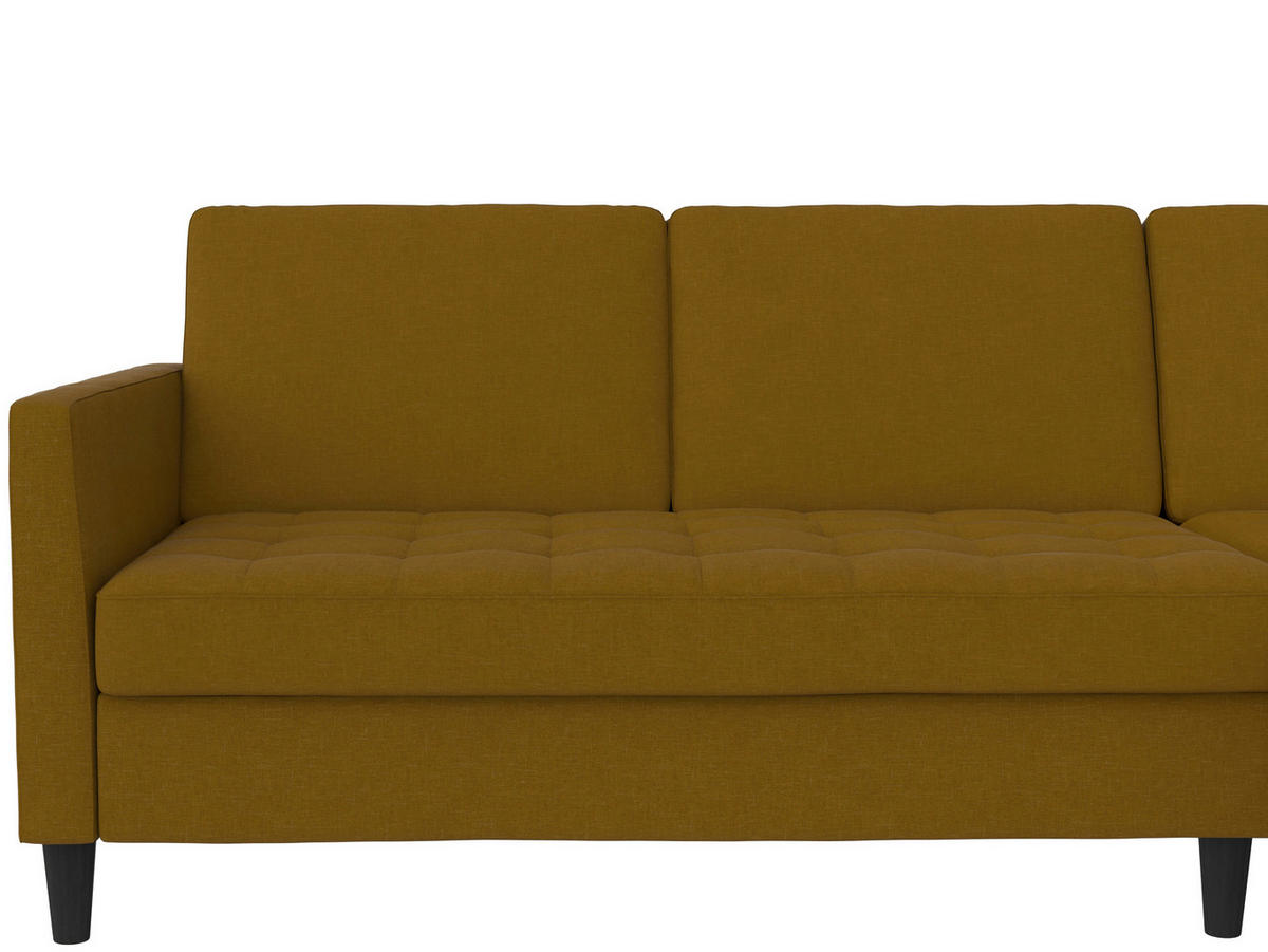 ECKSOFA PALERMO Currygelb Webstoff, Leinenoptik Schlaffunktion, Stauraum  - Currygelb/Schwarz, Basics, Kunststoff/Textil (213/154cm) - Livetastic