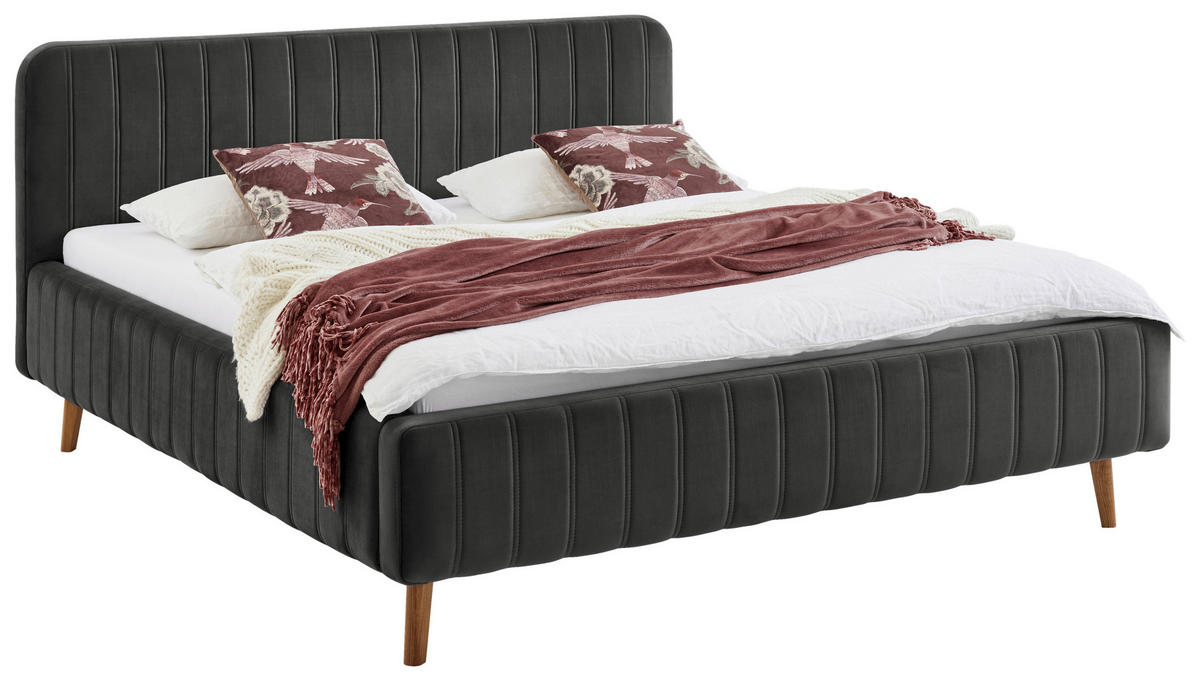 POLSTERBETT 180/200 cm,  in Anthrazit,  - Eichefarben/Anthrazit, MODERN, Holz/Textil (180/200cm) - Xora
