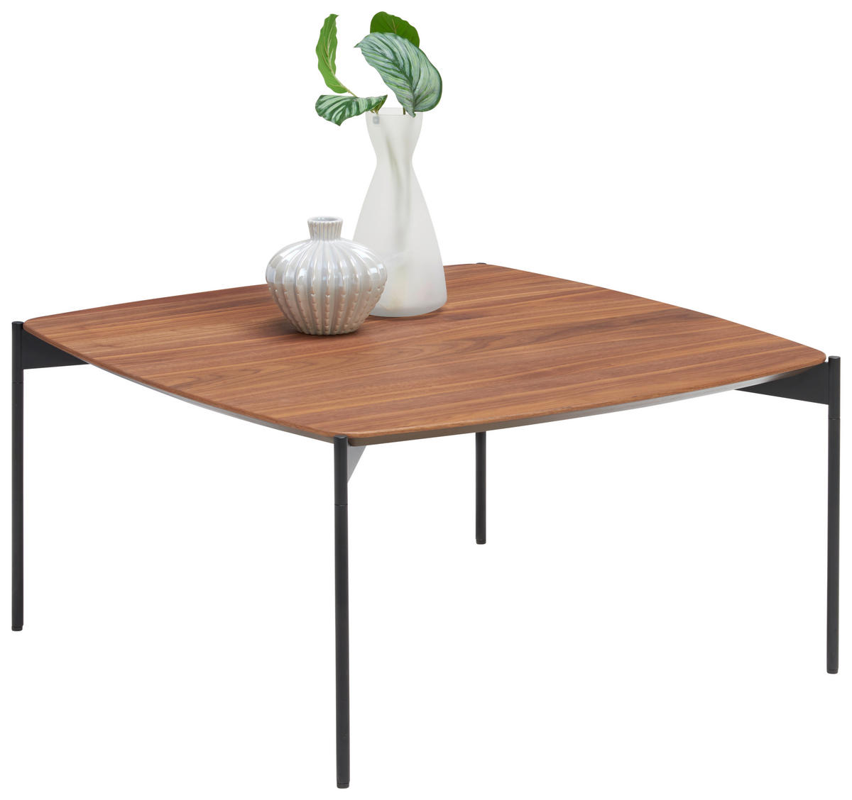 COUCHTISCH in Holz, Metall 83/83/42 cm  - Nussbaumfarben/Schwarz, Design, Holz/Metall (83/83/42cm) - Venjakob