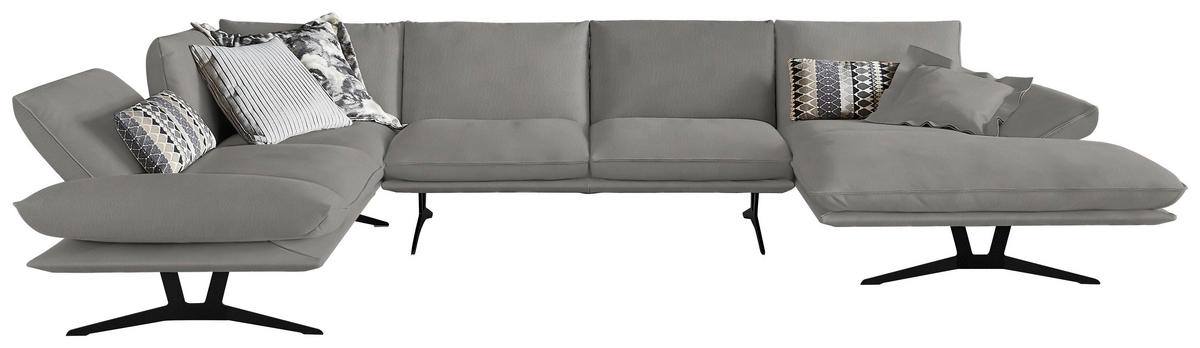 WOHNLANDSCHAFT in Echtleder Hellgrau  - Hellgrau/Schwarz, Natur, Leder/Metall (222/364/159cm) - Dieter Knoll