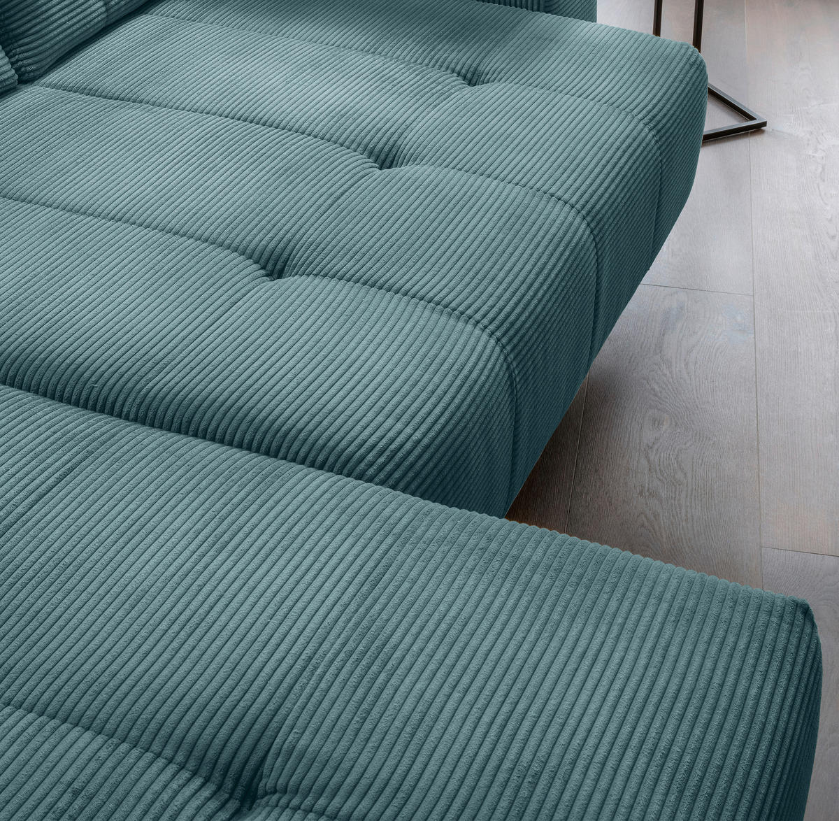 ECKSOFA in Cord Petrol  - Petrol/Schwarz, Modern, Textil/Metall (200/272cm) - Livetastic