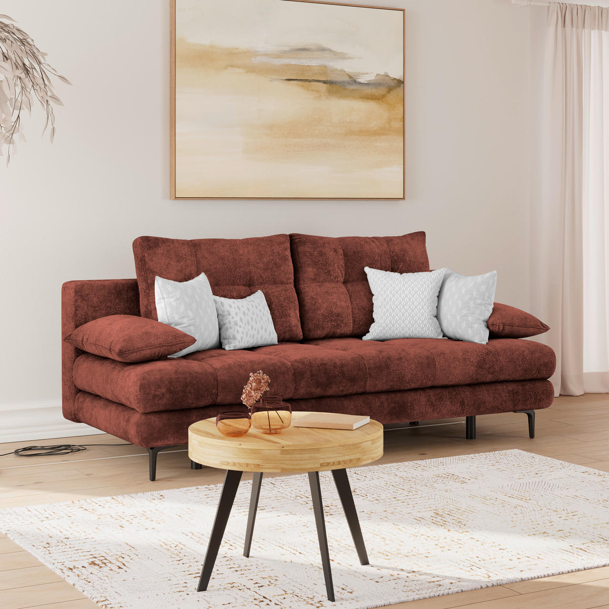 SCHLAFSOFA  mit Liegefunktion, Schlafen auf Sitzhöhe, Rücken echt Chenille Bordeaux  - Bordeaux/Schwarz, KONVENTIONELL, Textil/Metall (203/94/96cm) - Carryhome