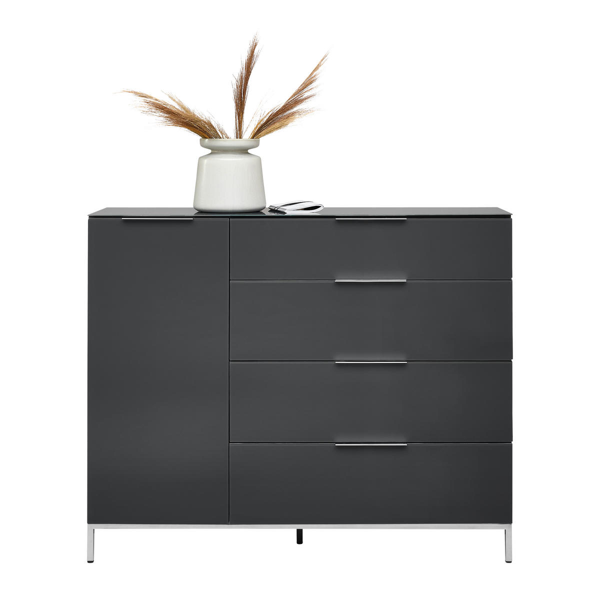 SIDEBOARD  in 135/101/40,5 cm  - Anthrazit/Alufarben, Design, Glas/Holzwerkstoff (135/101/40,5cm) - Voleo