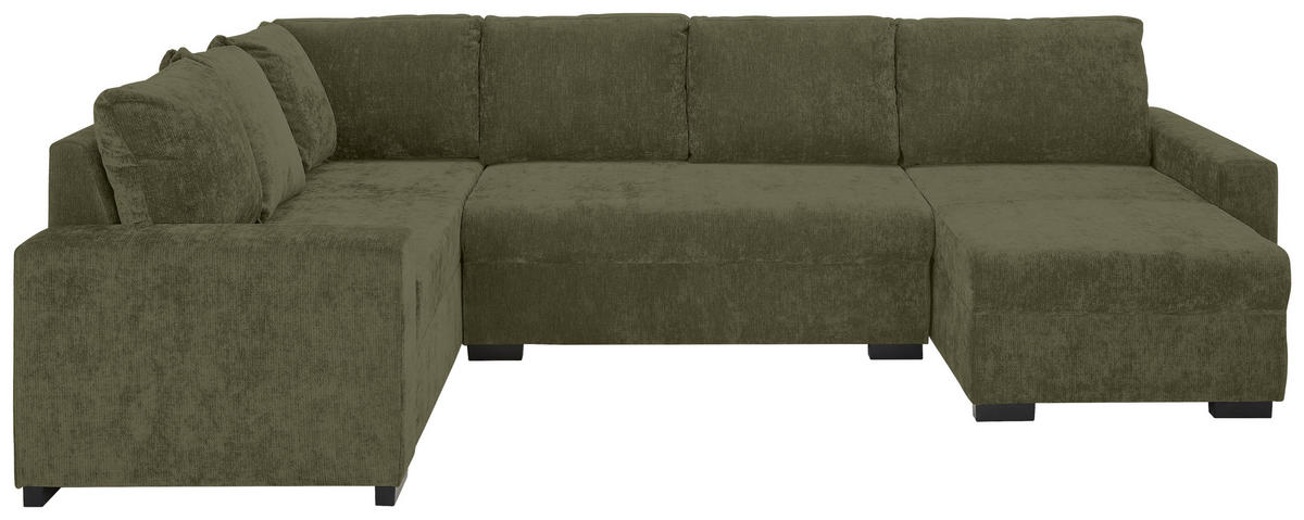 WOHNLANDSCHAFT Olivgrün Chenille  - Schwarz/Olivgrün, KONVENTIONELL, Kunststoff/Textil (183/311/140cm) - Ti'me