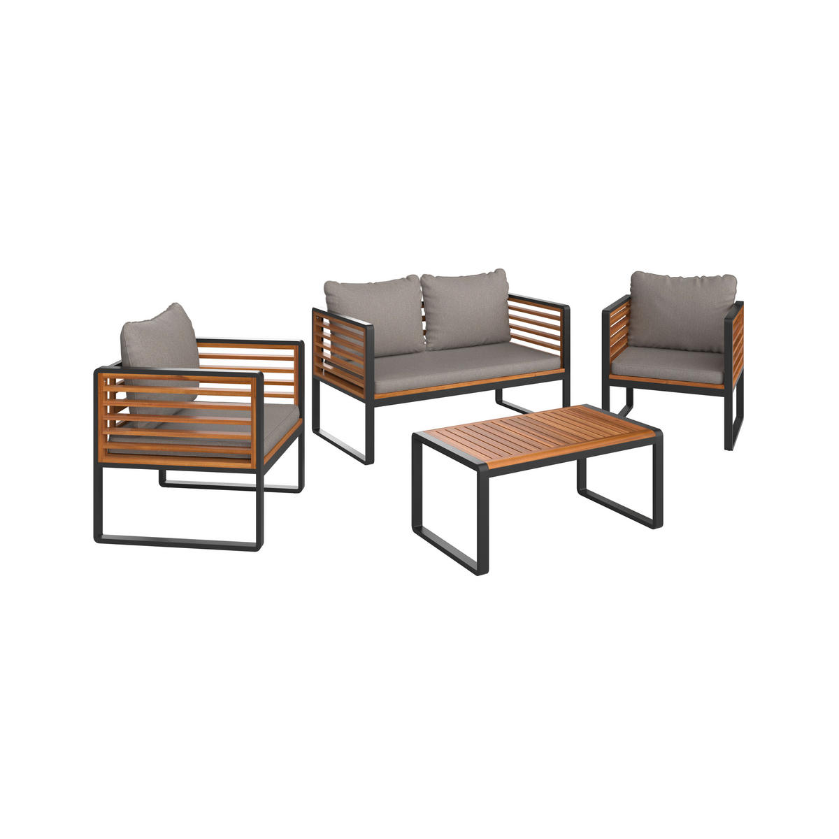 GARTENSET  - Schwarz/Akaziefarben, Design, Holz/Textil (128/68/90/70/70/41,5/68/68/50cm) - Ambia Garden