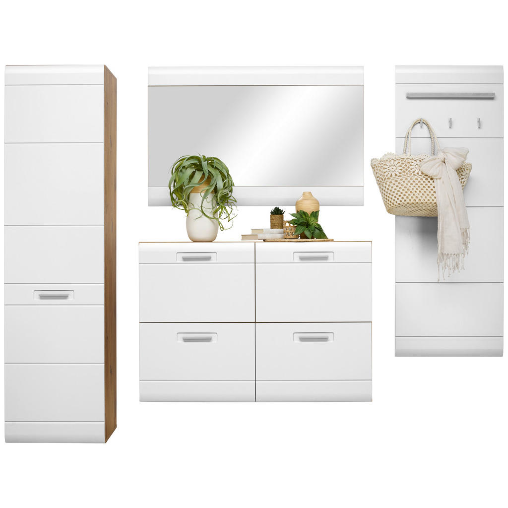 Garderoben-Set Auris Weiß/Eiche Dekor 4--Teilig.