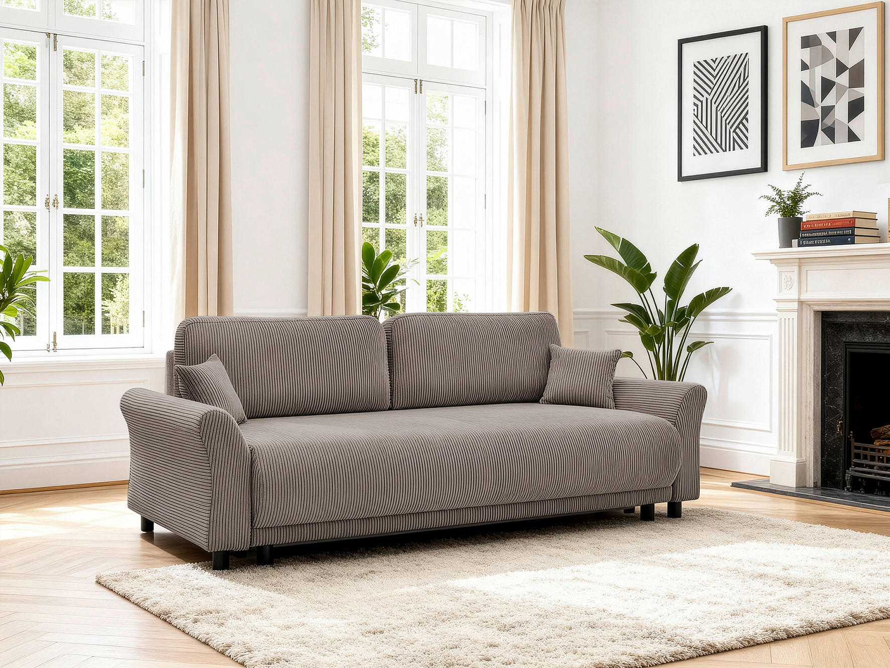 SCHLAFSOFA Malta Cord Hellbraun  inkl. Zierkissen, Rückenkissen, Bettkasten, Schlaffunktion, Rücken echt  - Hellbraun/Schwarz, Design, Textil (244/88/100cm) - P & B