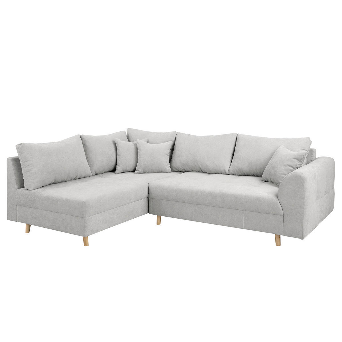 ECKSOFA inkl. Hocker Ariella in Mikrofaser Hellgrau  161/231 cm  - Hellgrau/Naturfarben, Design, Holz/Textil (161/231cm) - Livetastic
