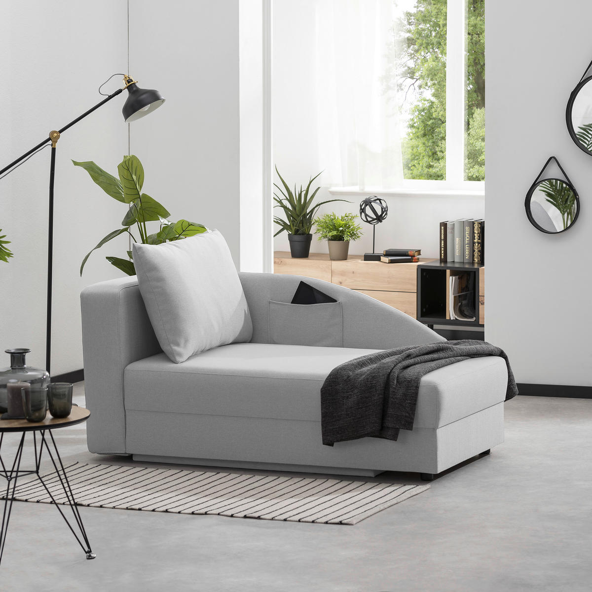 RÉCAMIERE in Flachgewebe Hellgrau  - Hellgrau, Design, Kunststoff/Textil (154/86/93cm) - Max Winzer