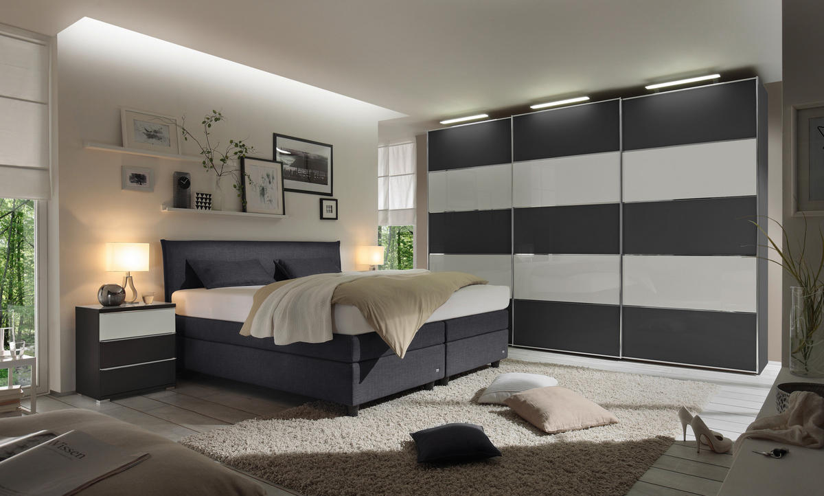 BOXSPRINGBETT 180/200 cm  in Anthrazit, Schwarz  - Anthrazit/Schwarz, Design, Kunststoff/Textil (180/200cm) - RUF Betten
