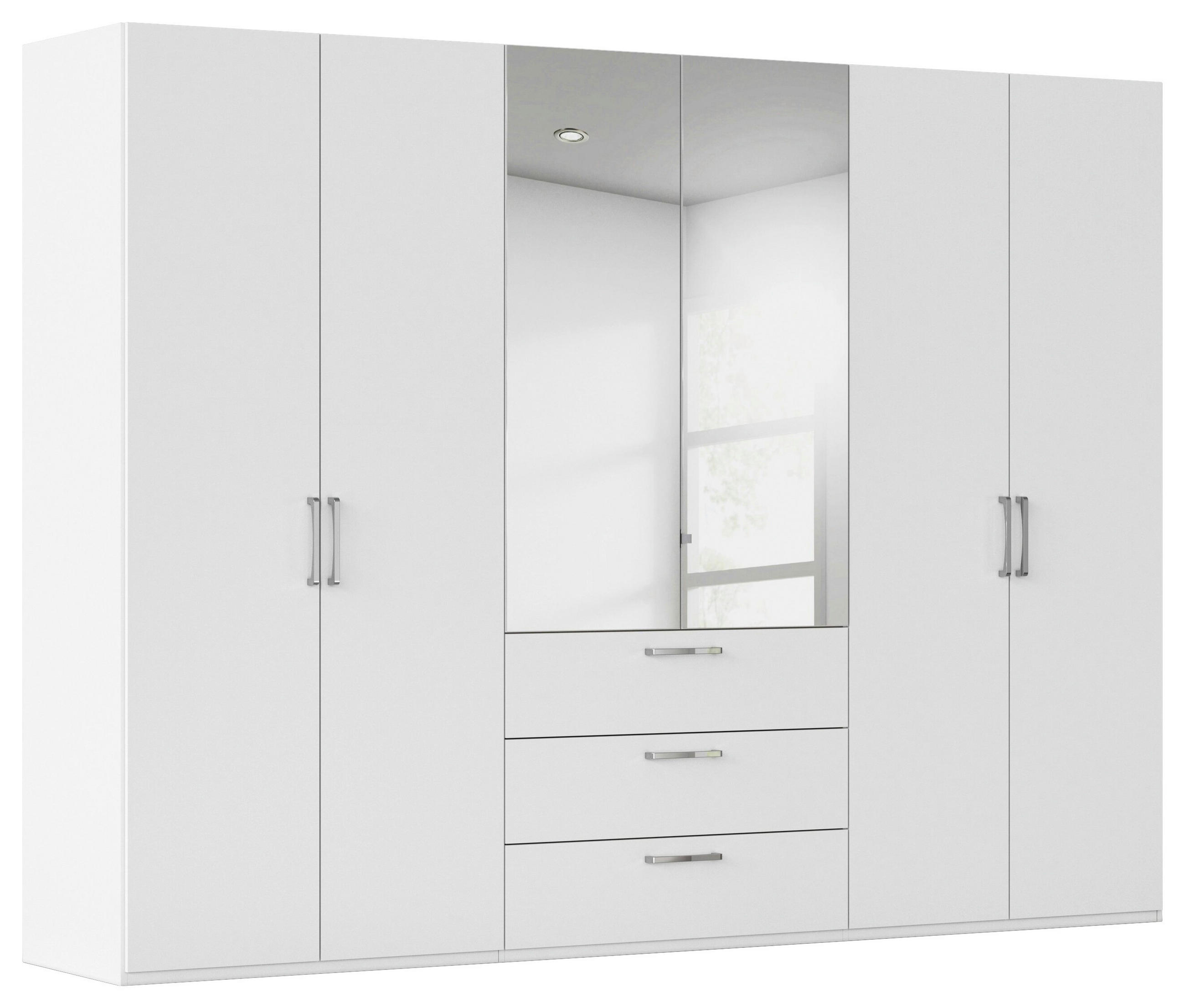 DREHTÜRENSCHRANK 301/223/61 cm,  in Weiß, 6-türig  - Chromfarben/Edelstahlfarben, Basics, Glas/Holzwerkstoff (301/223/61cm) - Novel