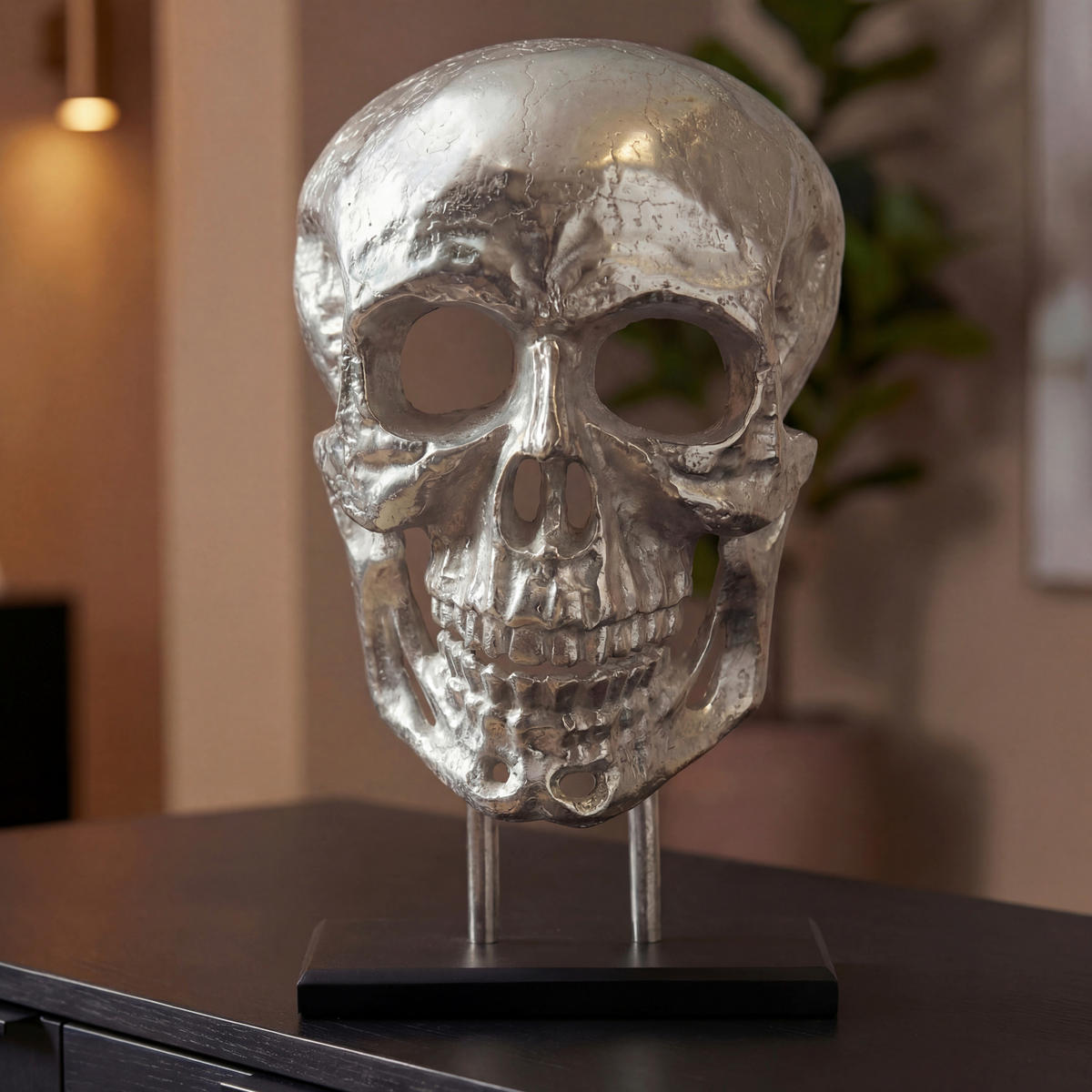 DEKOSCHÄDEL  - Silberfarben, Design, Metall (32,5/57/17cm) - Livetastic