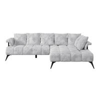 ECKSOFA VANESSA Hellgrau Flachgewebe  - Hellgrau/Schwarz, MODERN, Kunststoff/Textil (297/200cm) - Livetastic