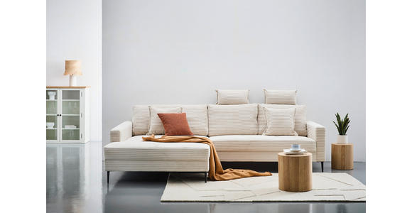 ECKSOFA Creme Cord  - Creme/Schwarz, KONVENTIONELL, Textil/Metall (173/276cm) - Carryhome