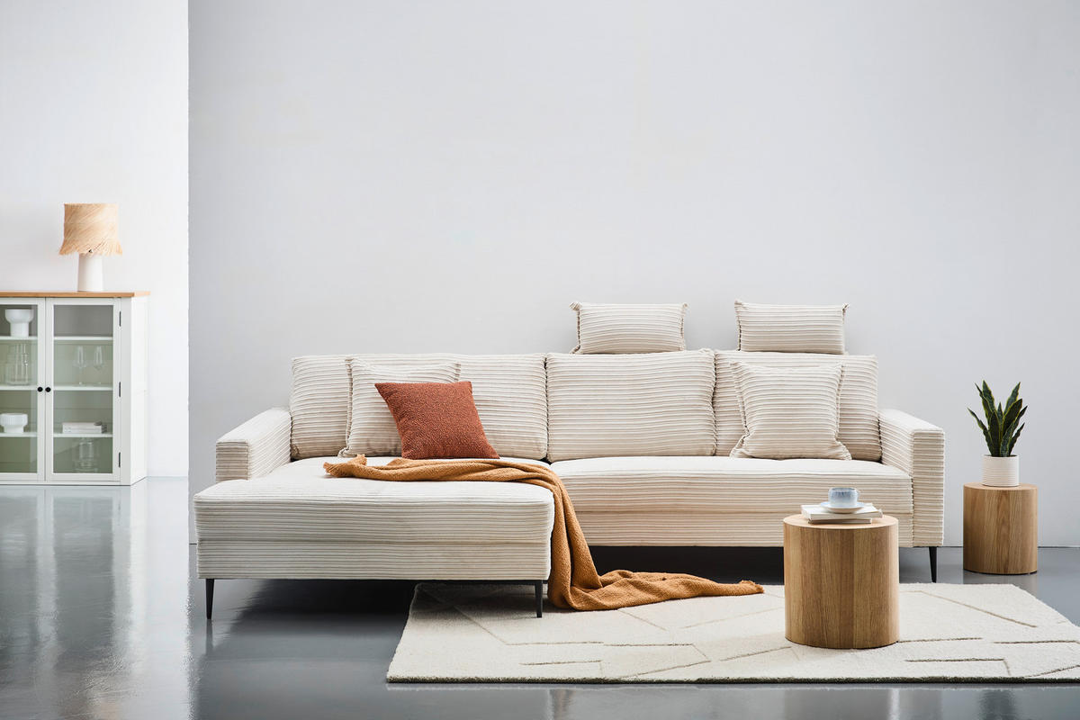 ECKSOFA Creme Cord  - Creme/Schwarz, KONVENTIONELL, Textil/Metall (173/276cm) - Carryhome