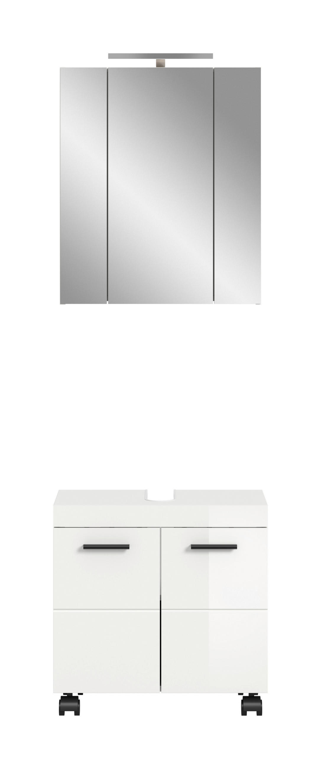 BADEZIMMER 2-teilig  in 60 cm  - Weiß Hochglanz/Schwarz, Trend, Glas/Holzwerkstoff (60cm) - MID.YOU