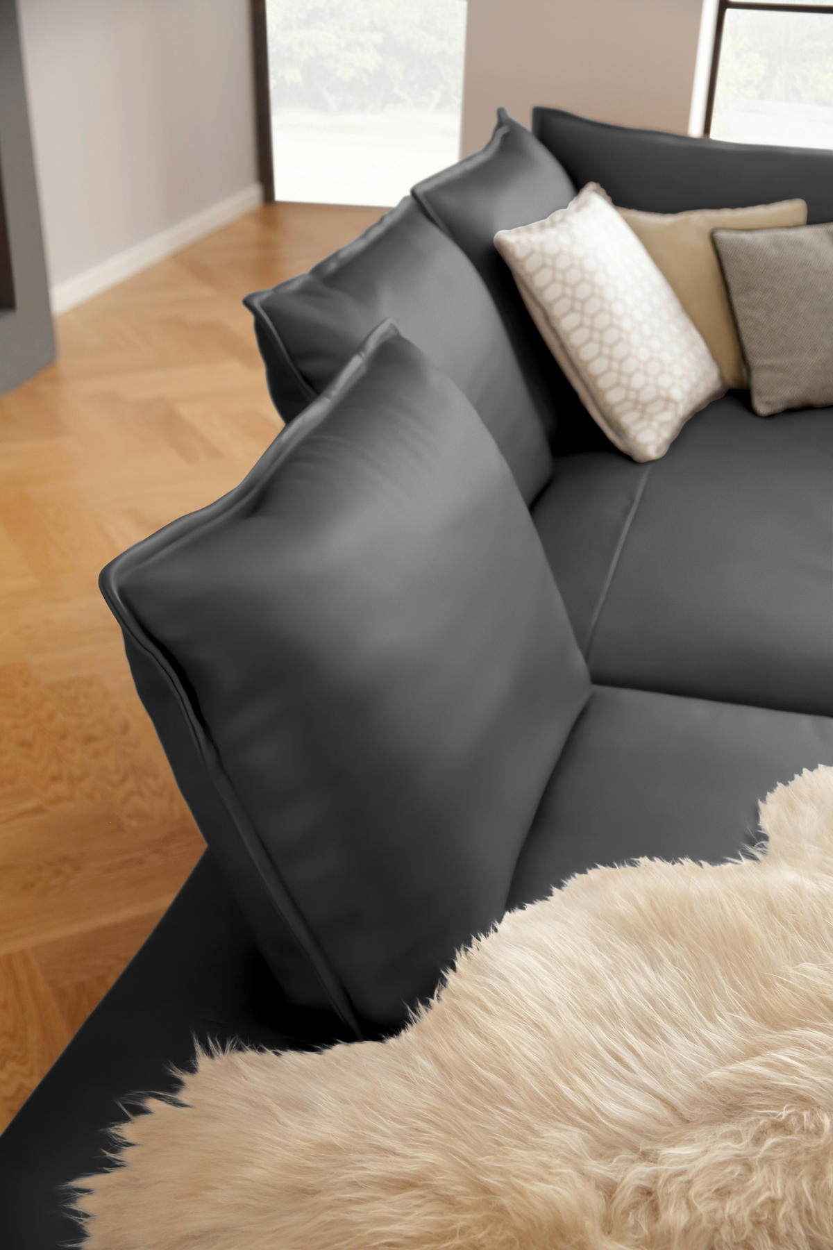 ECKSOFA in Echtleder Graphitfarben  - Schwarz/Graphitfarben, Design, Leder/Metall (272/340cm) - W.Schillig