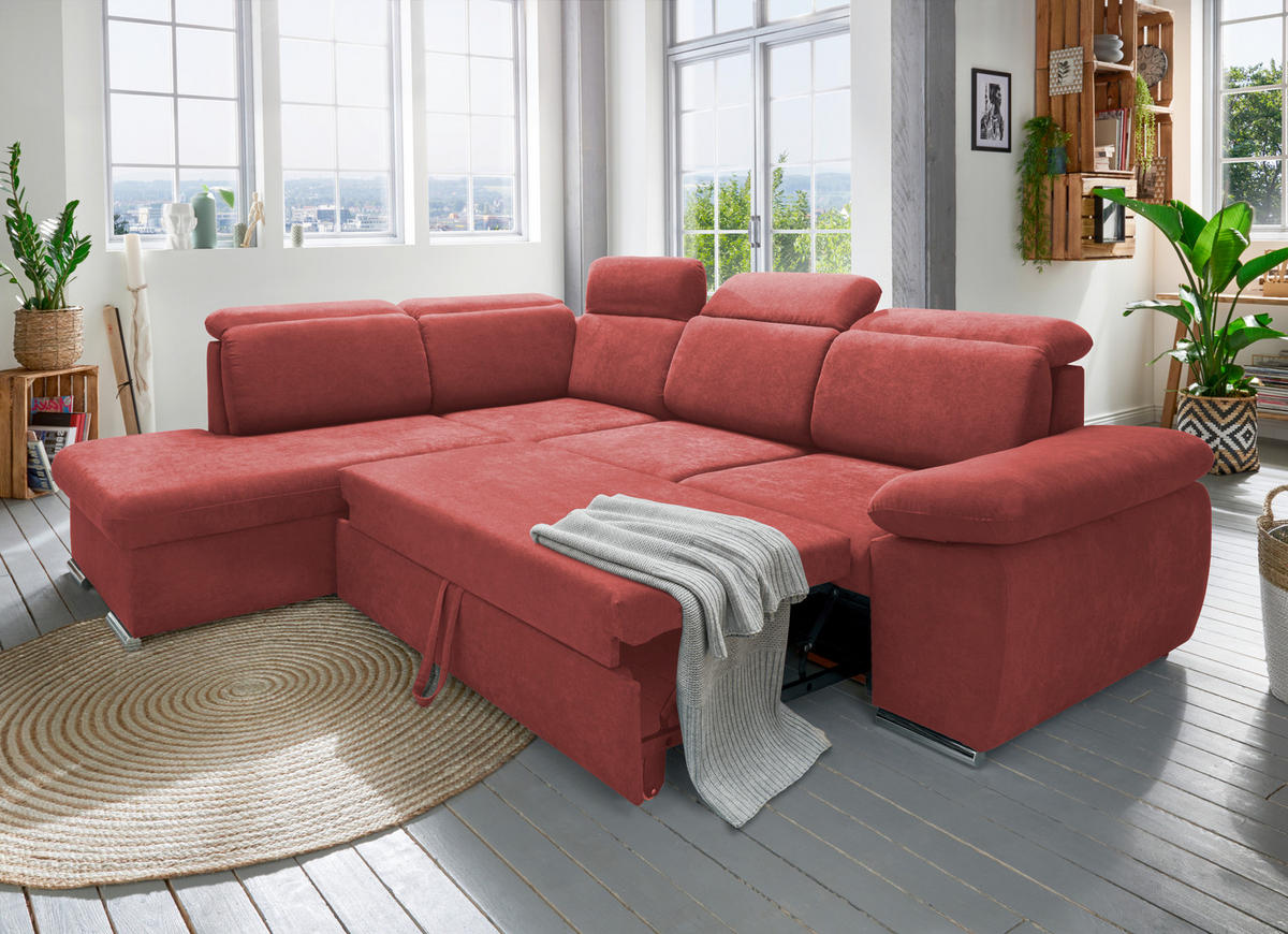 ECKSOFA Mikrofaser Rot  - Chromfarben/Rot, Design, Textil/Metall (228/283cm) - Livetastic